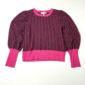 Philosophy Pink and Black Houndstooth Puff Sleeve Sweater Size Large